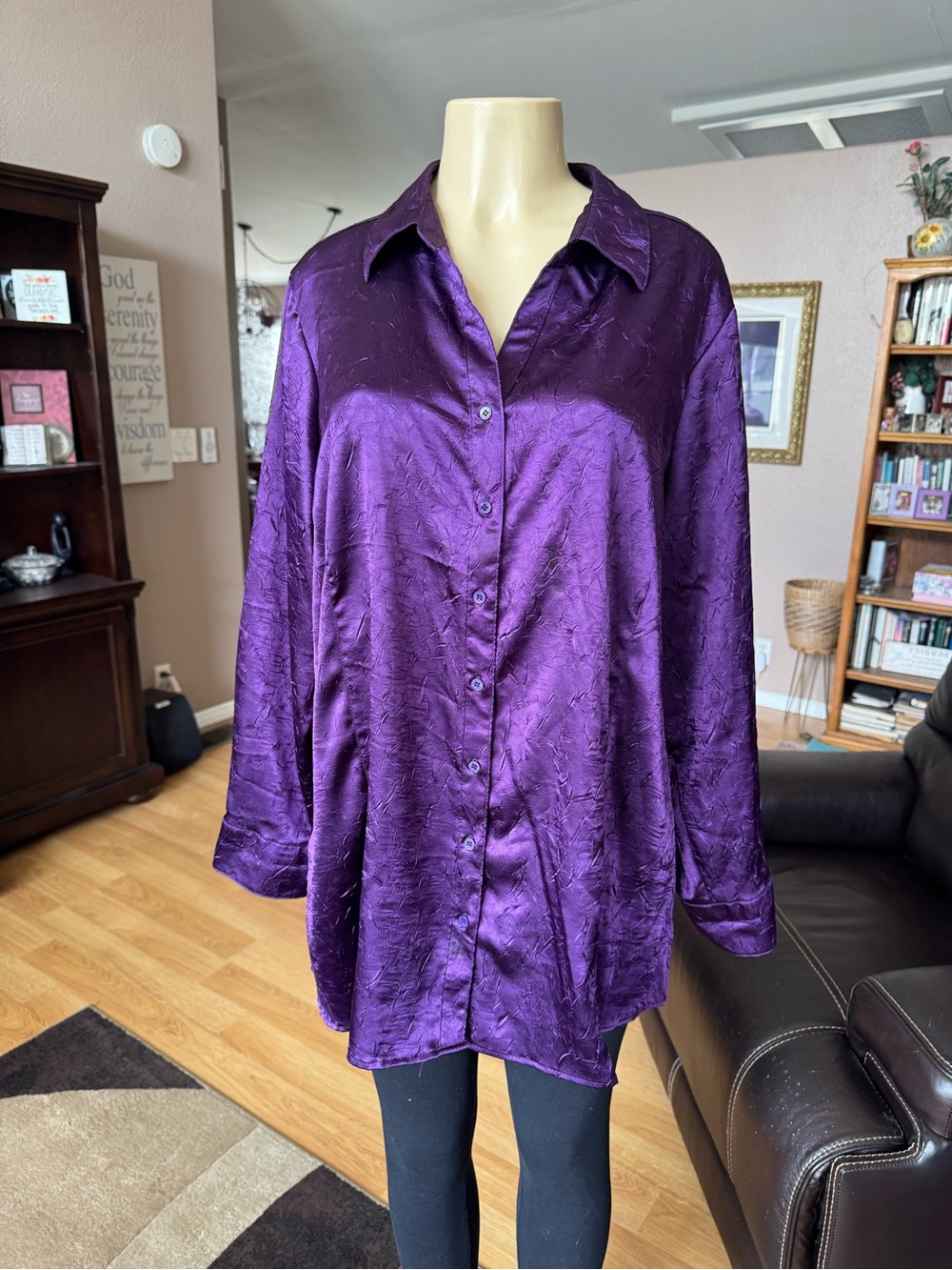 Croft & Barrow silky deep purple button down blouse-size 2X